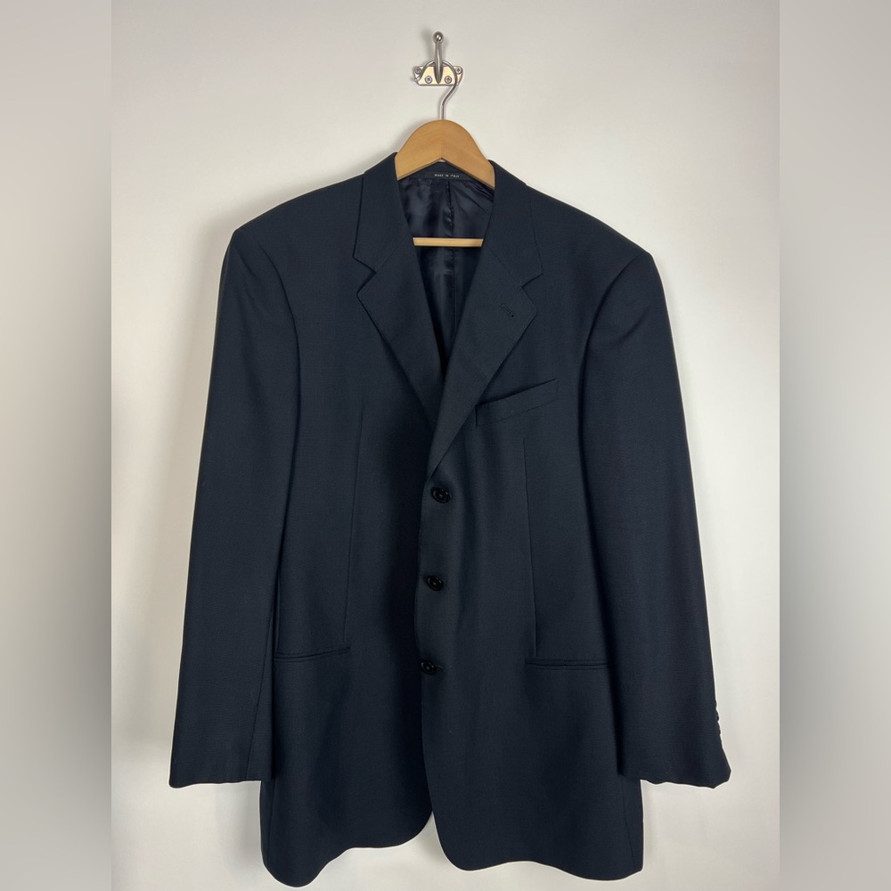 Armani Collezioni Men’s Blazer 46R L Black Textured Wool Made in Italy‎